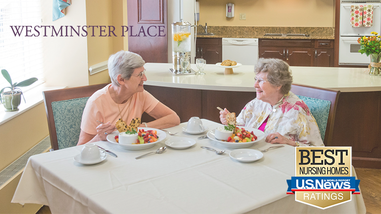 best-nursing-home-blog two senior women enjoying breakfast together at Westminster Place senior living community