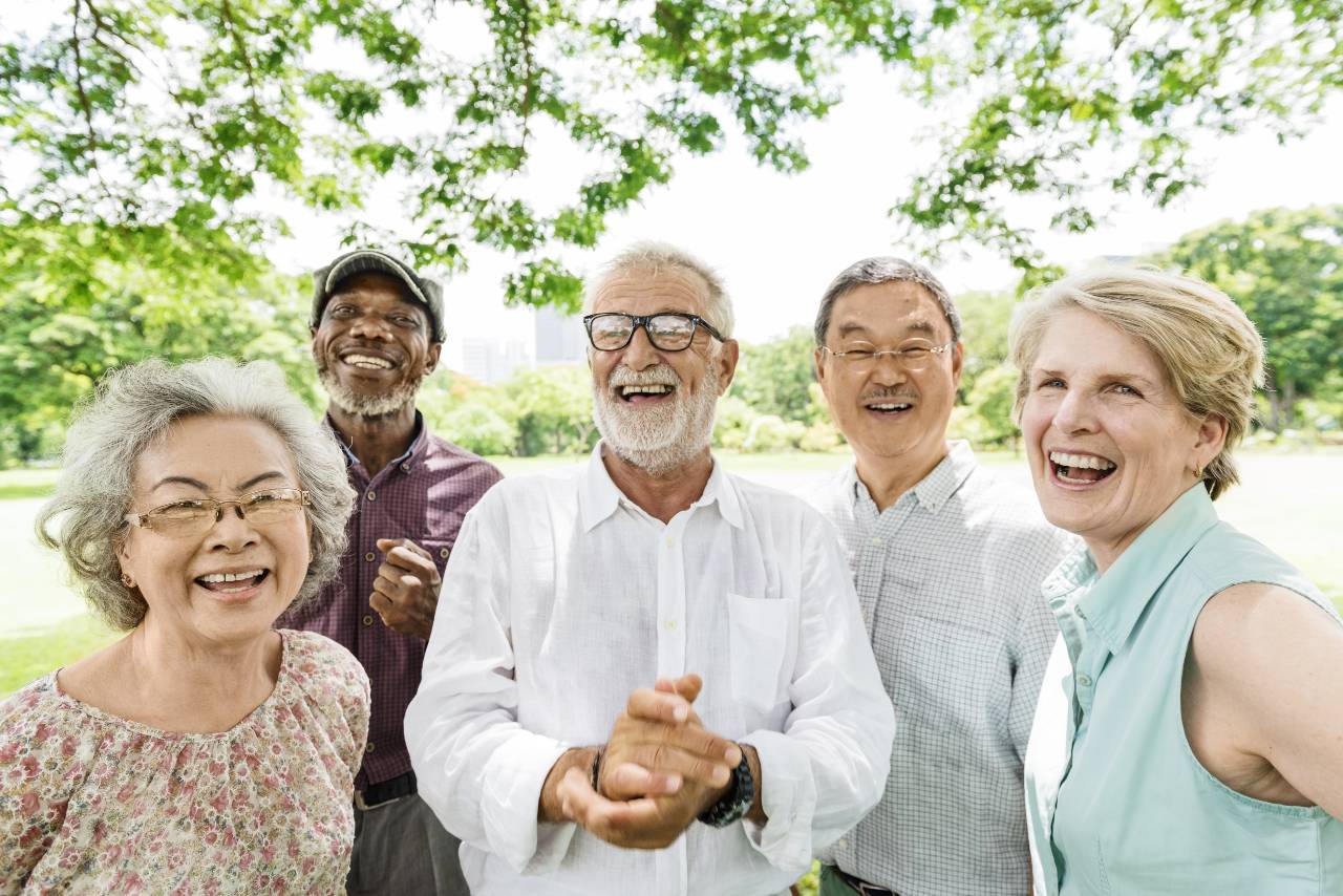 seniorsinchicago A group of seniors pose for a photo in a park near downtown Chicago