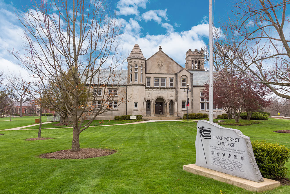 Lake-Forest-College Image of the exterior of Lake Forest College with granite sign