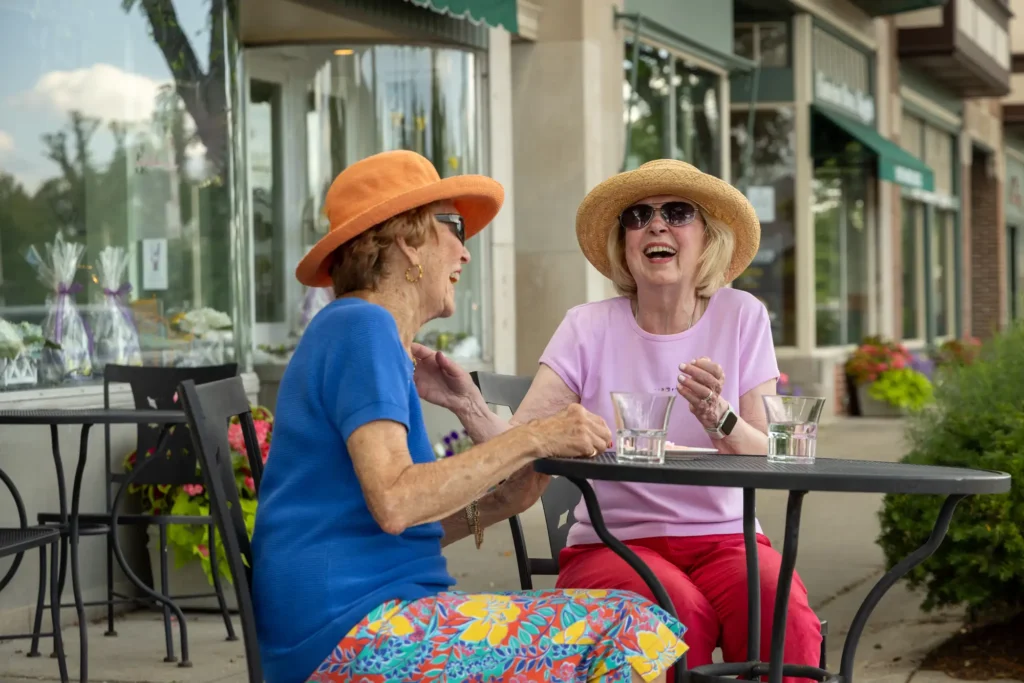 senior women eating outside 