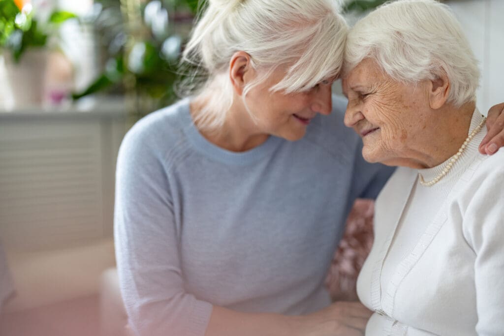 Senior woman and adult older daughter, memory support services in Lake Forest Place, IL