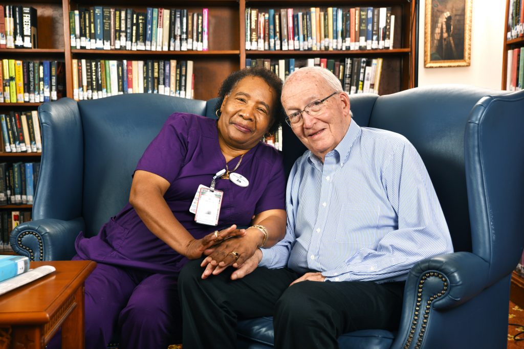 senior man with his caregiver at Presbyterian Living Lake Forest Place
