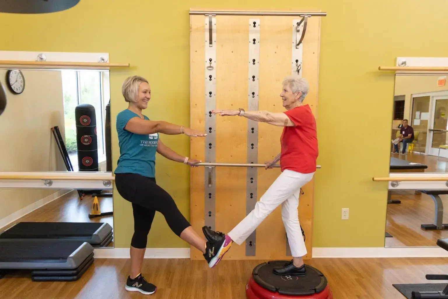 senior women working on stretching exercises for seniors in Arlington Heights, IL.